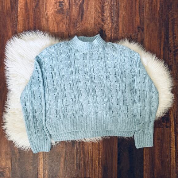 ME + EM Cable Knit Cashmere Silk Jumper Sweater Light Blue Size Small - Picture 1 of 6